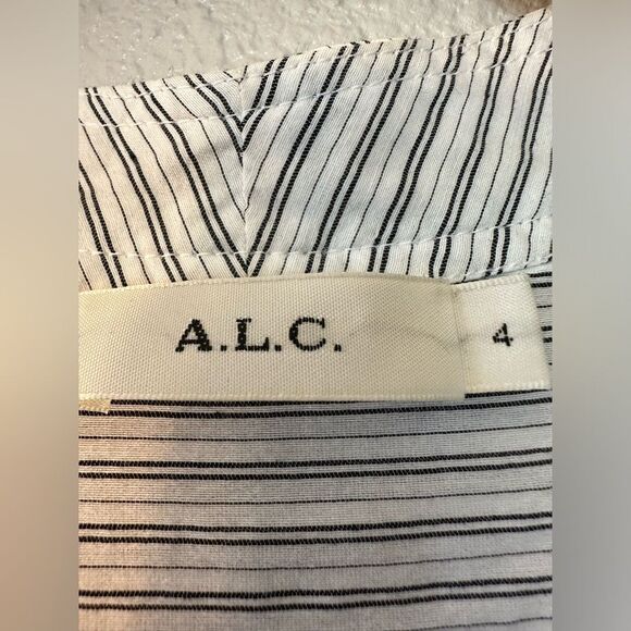 A.L.C. Silk Cotton Blend Laurie Top Striped Long Sleeve White Charcoal Sz 4 - Picture 11 of 12